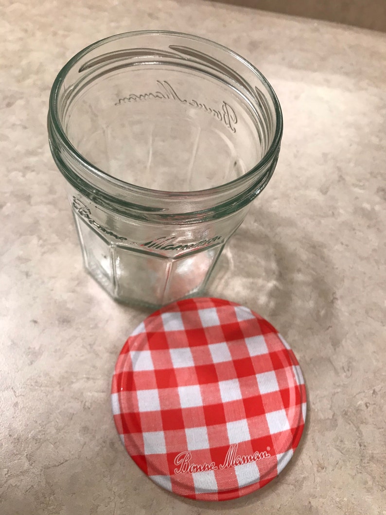 Bonne Maman 5 Clean Preserve Jelly Jars With Lids Featuring Their Red