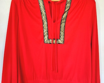 Women's 1970's Bright Orange Blouse