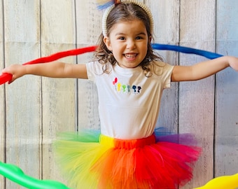 Rainbow Birthday Tutu Outfit: Embroidered Shirt, Candy Party Costume