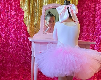 Ballerina Tutu Outfit, skirt tulle tutu, big hair bow and embroidery leotard.