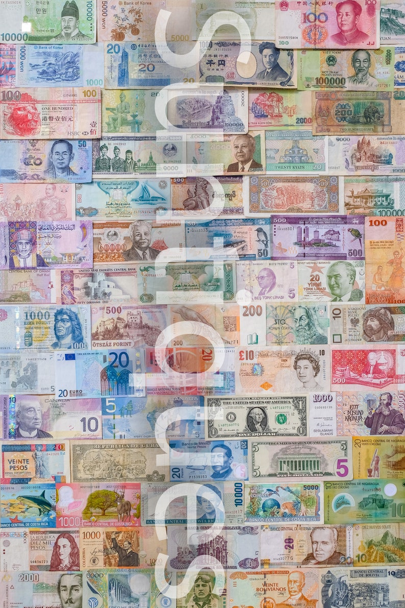 Foreign Currency Collage of Paper Money From Around the World digital ...
