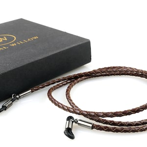 Handcrafted Full-Grain Braided Buffalo Leather Spectacles Cord Lanyard Glasses Chain Gift Boxed zdjęcie 6