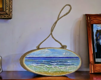 Acrylic Art | Acrylic Painting | Acrylic Painting on Wood | Wood Slice | Wall Art | Wall Hanging | Seascape Acrylic Painting | Ocean Art
