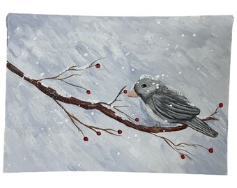Acrylic Painting | Acrylic Art | Acrylic on Paper | Wall Art | Wall Hanging | Home Decor | Winter Art | Acrylic Painting of Bird