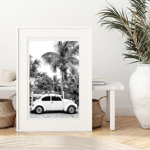 VW Beetle Photography Print Wall Art Decor - Car Vintage Hippy Travel black and white Photography - 8x8, A4, A3