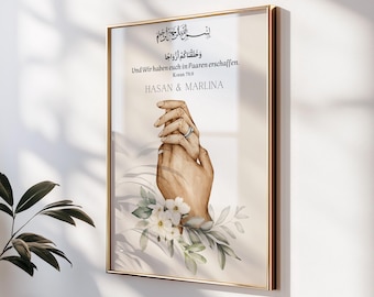 Islamic Hands Poster with Bismillah, Personalized Wedding Gift for Muslim Couple, Personalized Poster for Couples