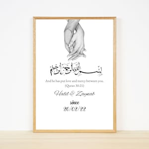 Islamic hands poster with bismillah, Personalized wedding gift for Muslim couple, Personalized poster couples