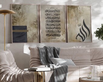 Islamic posters, set of 3 Islamic posters, Allah posters, Islamic gift, moving gift for Muslims, Arabic calligraphy