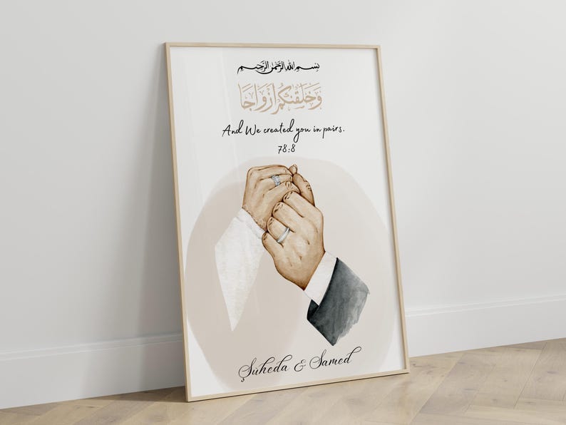 Islamic hand poster with bismillah, personalized wedding gift for Muslim couple, personalized poster couples, Islamic print image 7