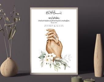 Islamisches Händeposter mit bismillah, Personalisiertes Hochzeitsgeschenk für muslimisches Paar, Personalisiertes Poster Paare