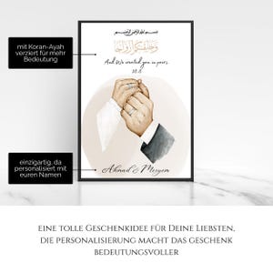 Islamic hand poster with bismillah, personalized wedding gift for Muslim couple, personalized poster couples, Islamic print image 2