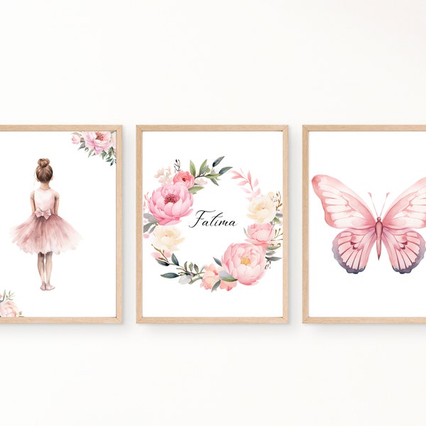 Ballerina Poster, Ballet Wandbild, Personalisiertes Geschenk für Tochter, Kinderzimmer Wandbilder, Mädchenzimmer Poster in Rosa, Kunstdruck