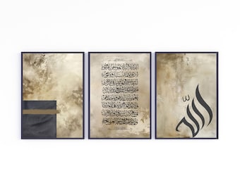 Islamic posters, set of 3 Islamic posters, Allah posters, Islamic gift, moving gift for Muslims, Arabic calligraphy