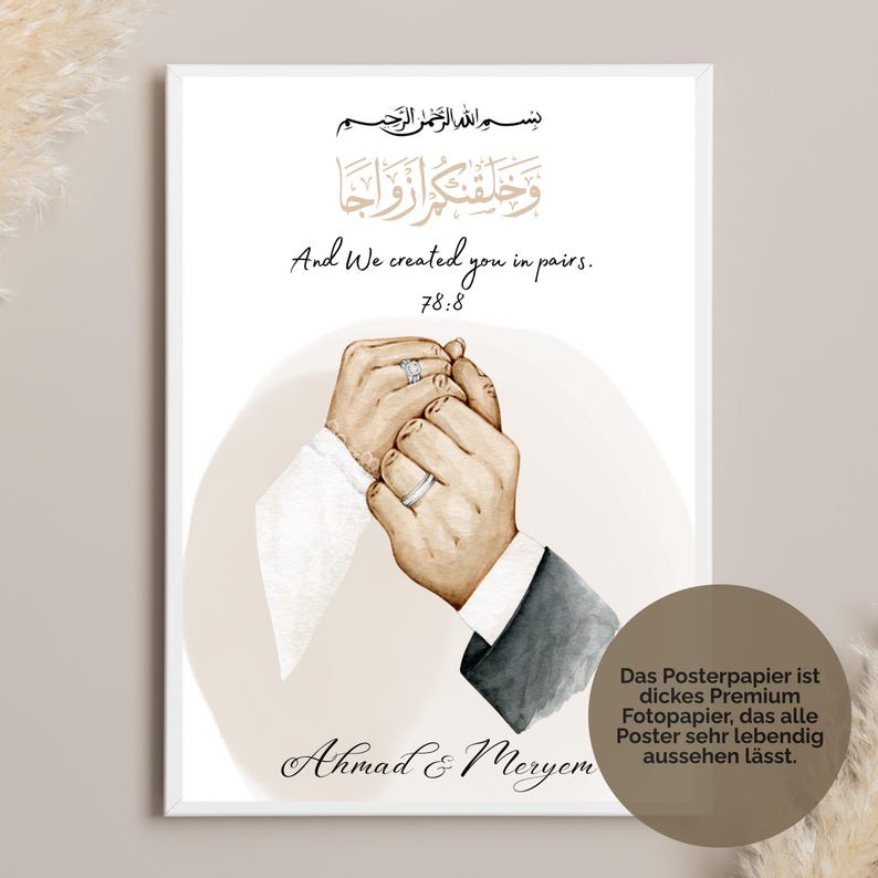 Islamic hand poster with bismillah, personalized wedding gift for Muslim couple, personalized poster couples, Islamic print image 5