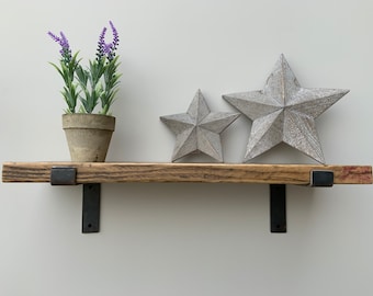 Rustic Shelves Handcrafted In Yorkshire | Solid Wood Shelves & Metal Shelf Brackets | 22cm Shelf Depth.
