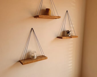 Rustic Rope Hanging Shelf: Light Brown Wax Finish