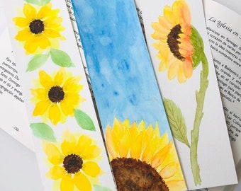 Watercolor Sunflower Bookmark Valentine Gift for Women, Hand Painted Floral Book Lover Gift, Handmade Bookmarks, Women Book Club Gift.