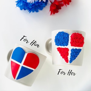 Personalized Dominican Republic Flag Mug, Father Day Gift, Mother, Valentine Cup for Couples , Coffee Set for Two, Dominican Art  Mugs.