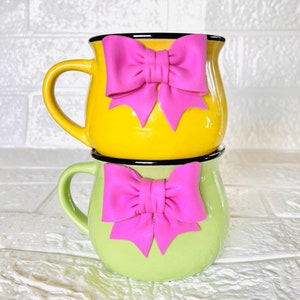 Personalized Coquette Pink Bow Ceramic Mug: Handmade Coffee Lover Gift