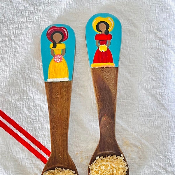 Hand Painted Wood Spoons for Coffee or Tea Set, Mother Day Gift,  Birthday Gift, Guayacan Wood Small Spoons for Coffee Mugs.