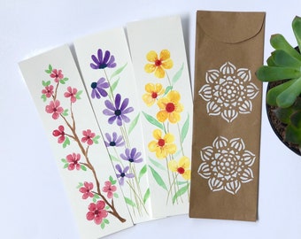 Hand Painted Watercolor Floral Bookmark ,Mother Day Gift, Spring Wildflowers Separator for Book Lover, Book Club, Botanical Book Accessory.