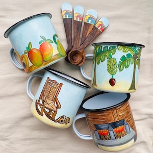 Personalized Dominican Campfire Mug Christmas Gift, Father, Valentine, Birthday, Hand Painted Enamel Cup, Gift for Him or Her.