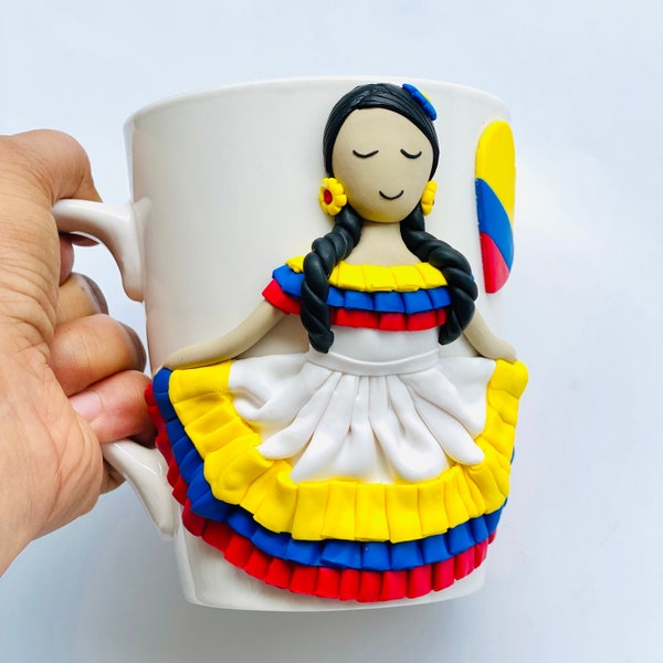 Personalized Colombian Doll Mug  Mother Day Gift, Colombian Art Dolls, Colombian Gift, Encanto Mug, Colombian Traditional Dress.