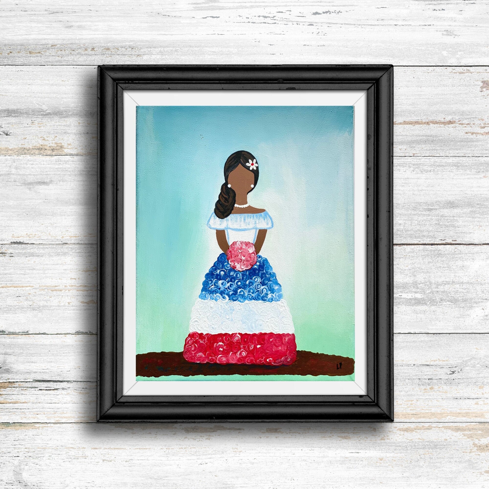 Dominican Faceless Doll Acrylic Painting, Traditional Art (10x8