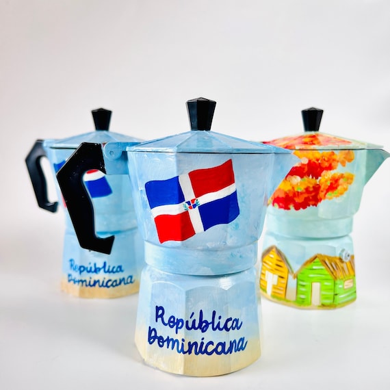 Dominican Moka Pot Hand Painted Christmas Gift, Coffee Maker