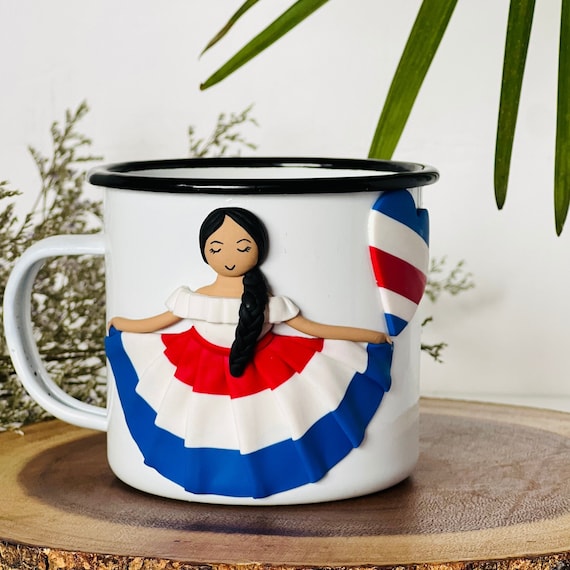 Personalized Costa Rica Enamel Mug: Tica Art Doll, Traditional Dress - Etsy