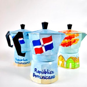 Pot à moka dominicain peint à la main, cadeau de fête des mères, cafetière, machine à expresso, art dominicain, Saint-Valentin, fête des pères, cadeau pour amateur de café.