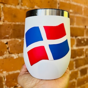 Personalized Dominican Flag Tumbler: Polymer Clay Art Travel Mug
