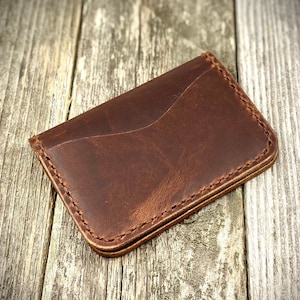 Cartera de cuero minimalista, cartera bifold de cuero, cartera hecha a mano, cartera de cuero