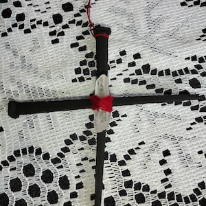Large Antique Reclaimed Iron Nail Cross with Quartz Point GREAT PROTECTION