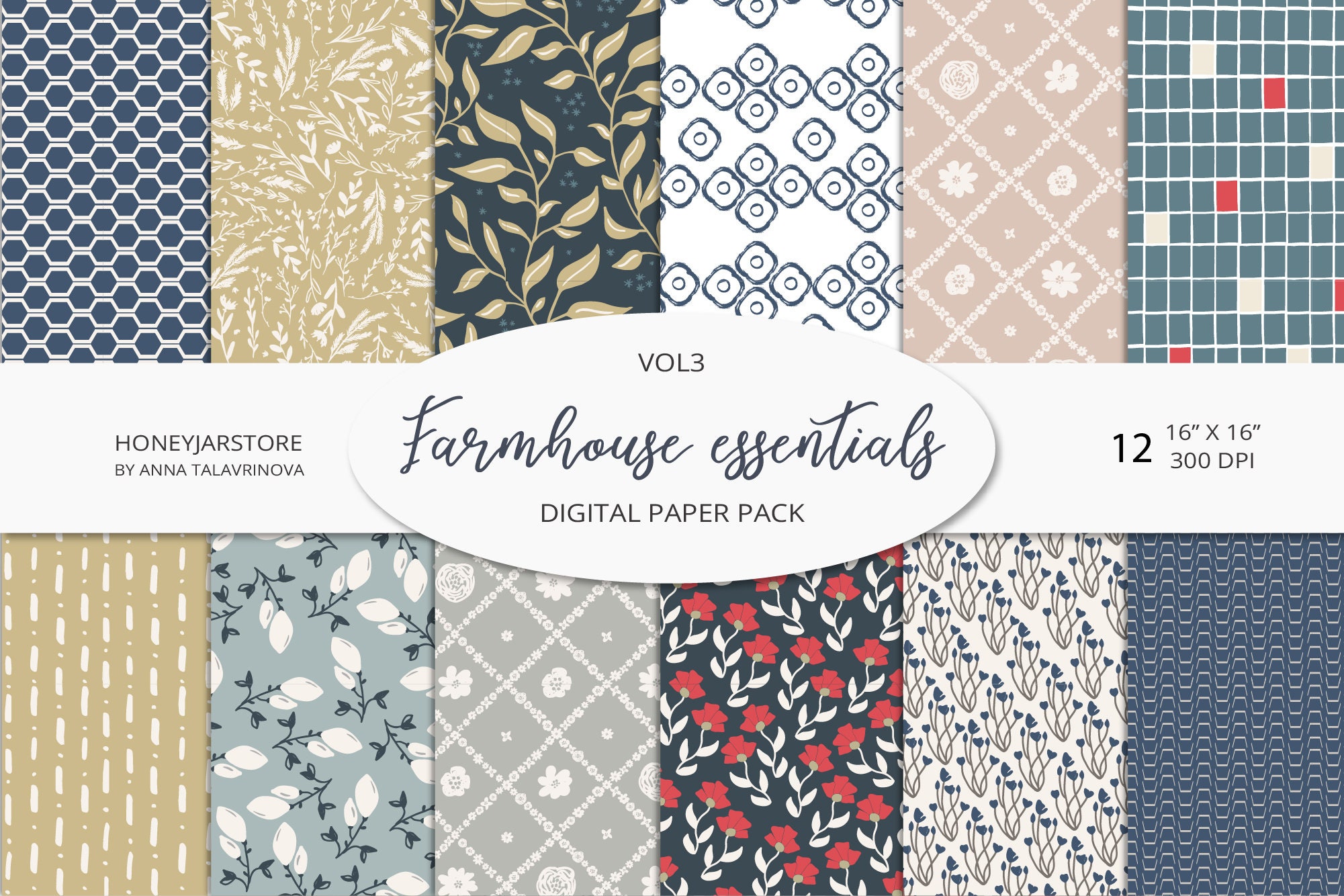 Farmhouse essentials digital paper seamless pattern | Etsy