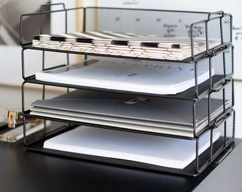Desk Organizer 3 Trays File Holder File Tray Document Office Desktop Orgnizer