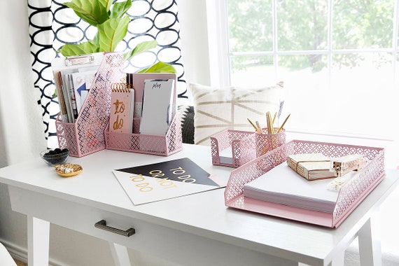 Blu Monaco Pink 5 Piece Cute Desk Organizer Set Cute Office Etsy