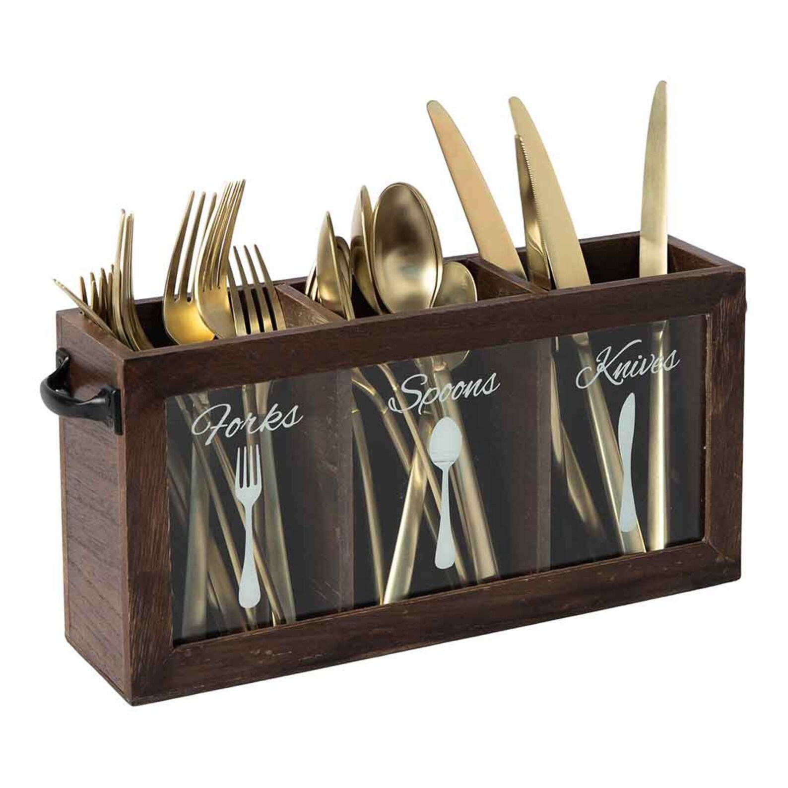 Dark Brown Wooden Cutlery Caddy with Knife Fork and Spoon Etsy