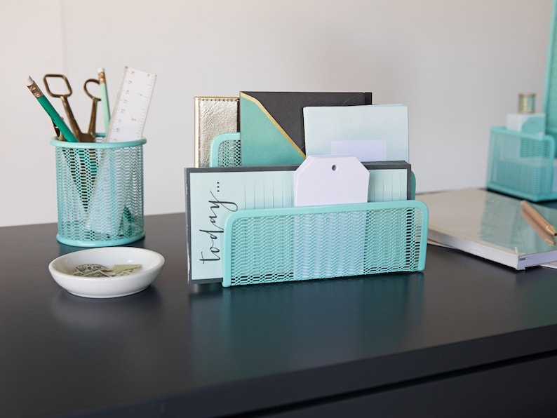 Blu Monaco Aqua 5 Piece Cute Desk Organizer Set Desk Etsy