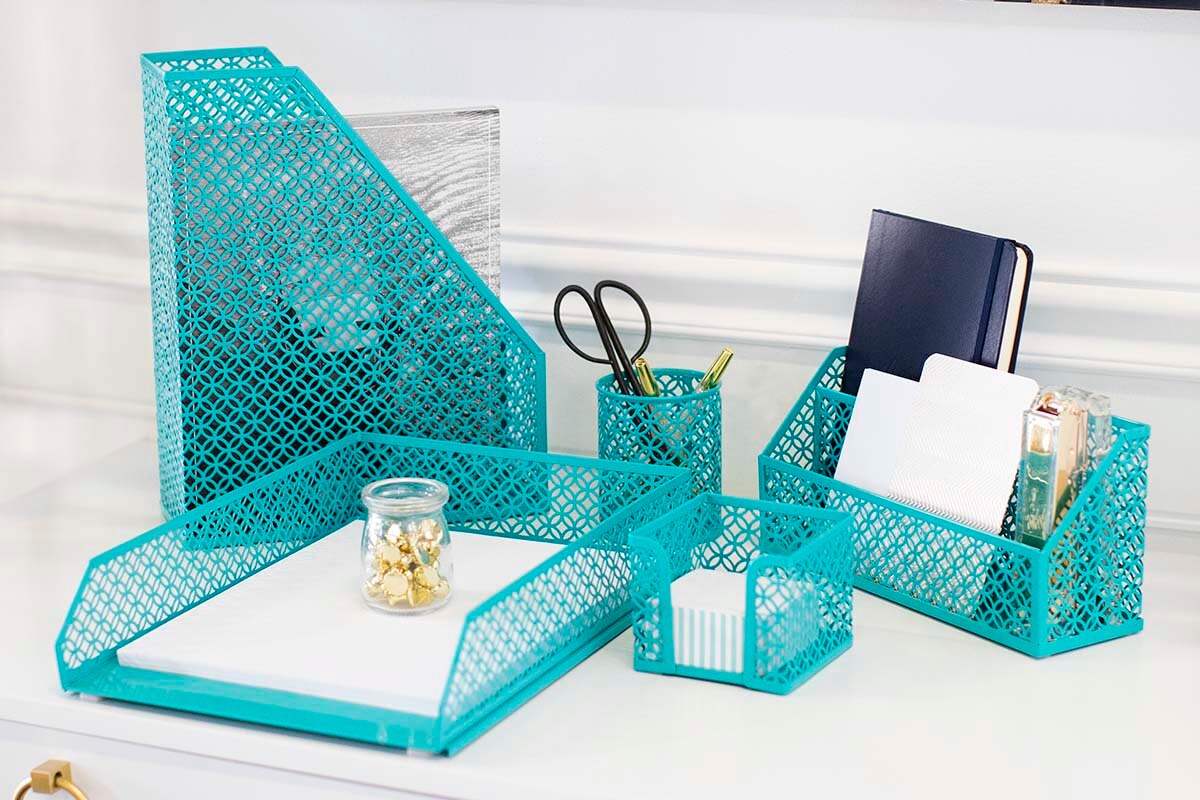 Blu Monaco Dark Teal 5 Piece Cute Desk Organizer Set Cute Etsy
