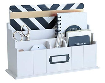 White wooden DESK TIDY Mini bureau Stationary organiser shabby chic White wooden DESK TIDY Mini bureau Stationary organiser shabby chic