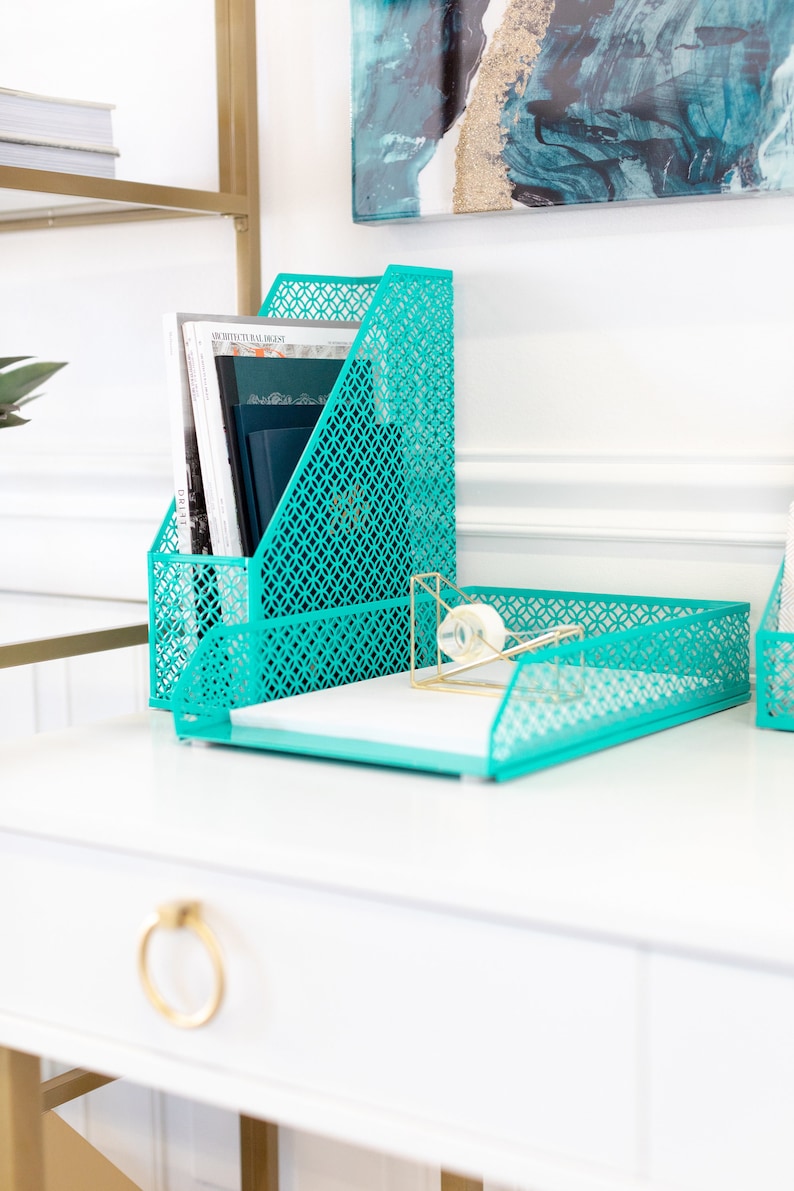 Blu Monaco Dark Teal 5 Piece Cute Desk Organizer Set Cute Etsy