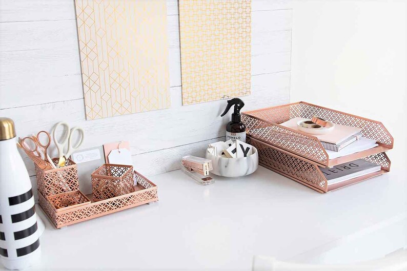 Rose Gold 6 Piece Interlocking Desk Organizer Set Pen Cup 3 Etsy