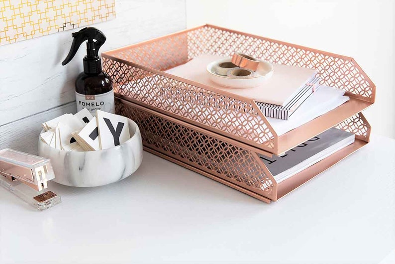 Rose Gold 6 Piece Interlocking Desk Organizer Set Pen Cup 3 Etsy