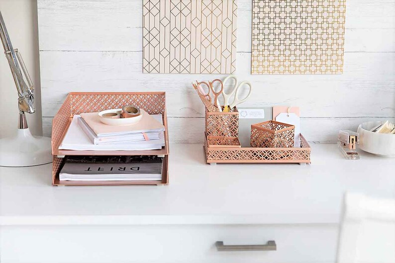 Rose Gold 6 Piece Interlocking Desk Organizer Set Pen Cup 3 Etsy