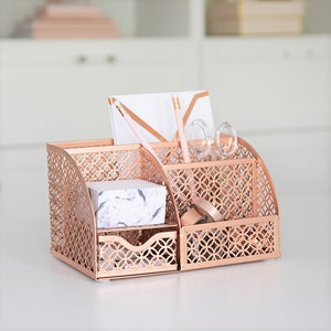 Blu Monaco Rose Gold Desk Organizer with Drawer