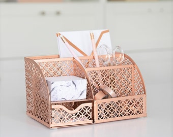 Blu Monaco Rose Gold Desk Organizer with Drawer