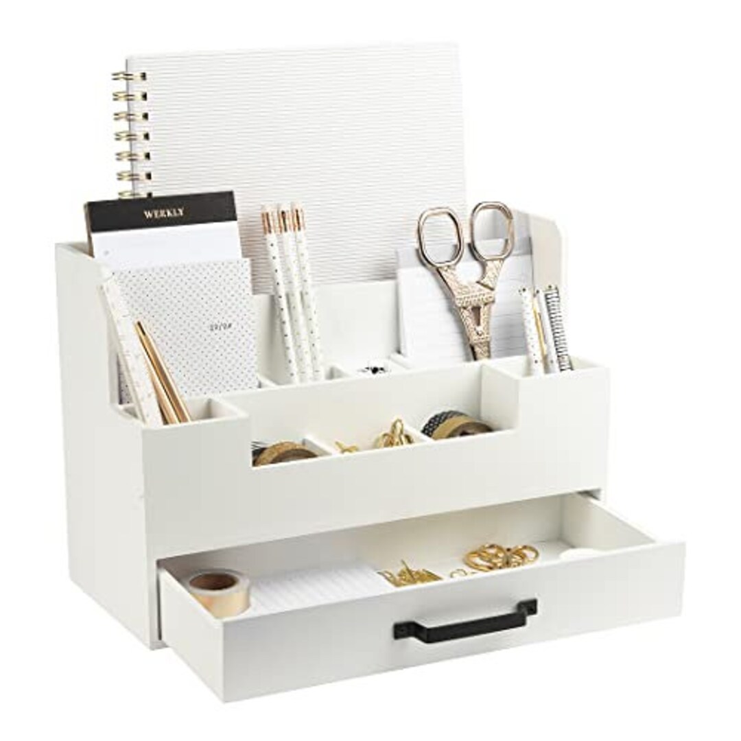 White Wood Organizer for Accessories and Office Supplies Wood Desk