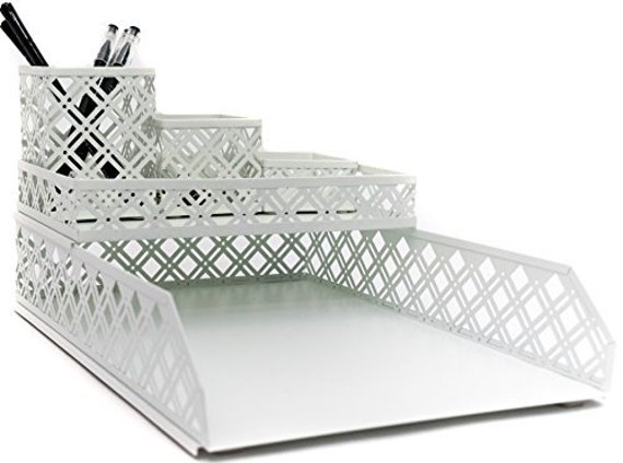White Desk Organizer 5 Piece Interlocking Accessories Piece Interlocking Desk Accessories