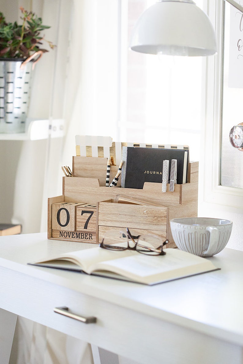 Wooden Mail Organizer Desktop With Block Calendar Mail Etsy